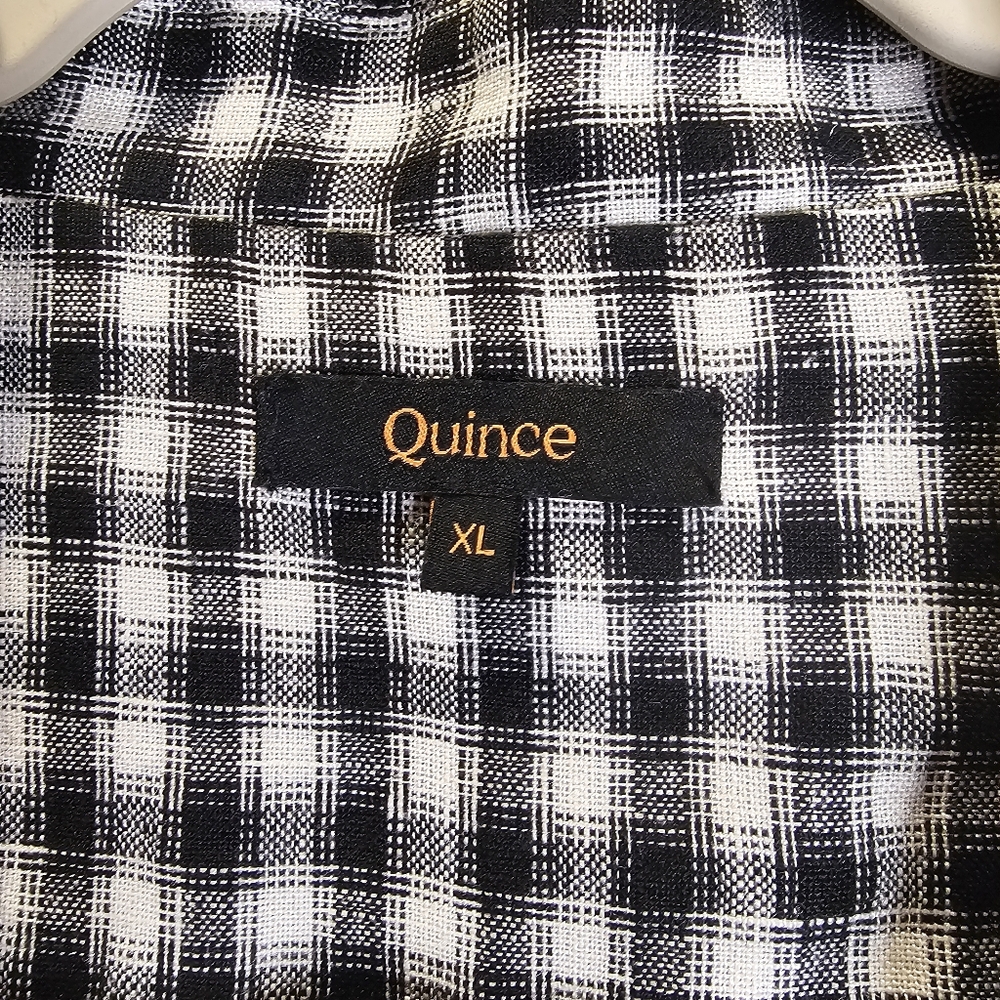 Quince European Linen Gingham Khaki & Black Midi Dress - Picture 4 of 9